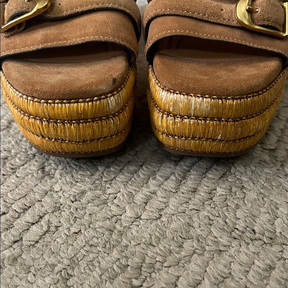Sarto Womens Tan Suede Platform Espadrille Slide - Picture 8 of 12